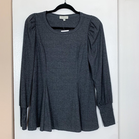 Status by Chenault Gray Puff Sleeve Long Sleeve Blouse - Picture 1 of 4